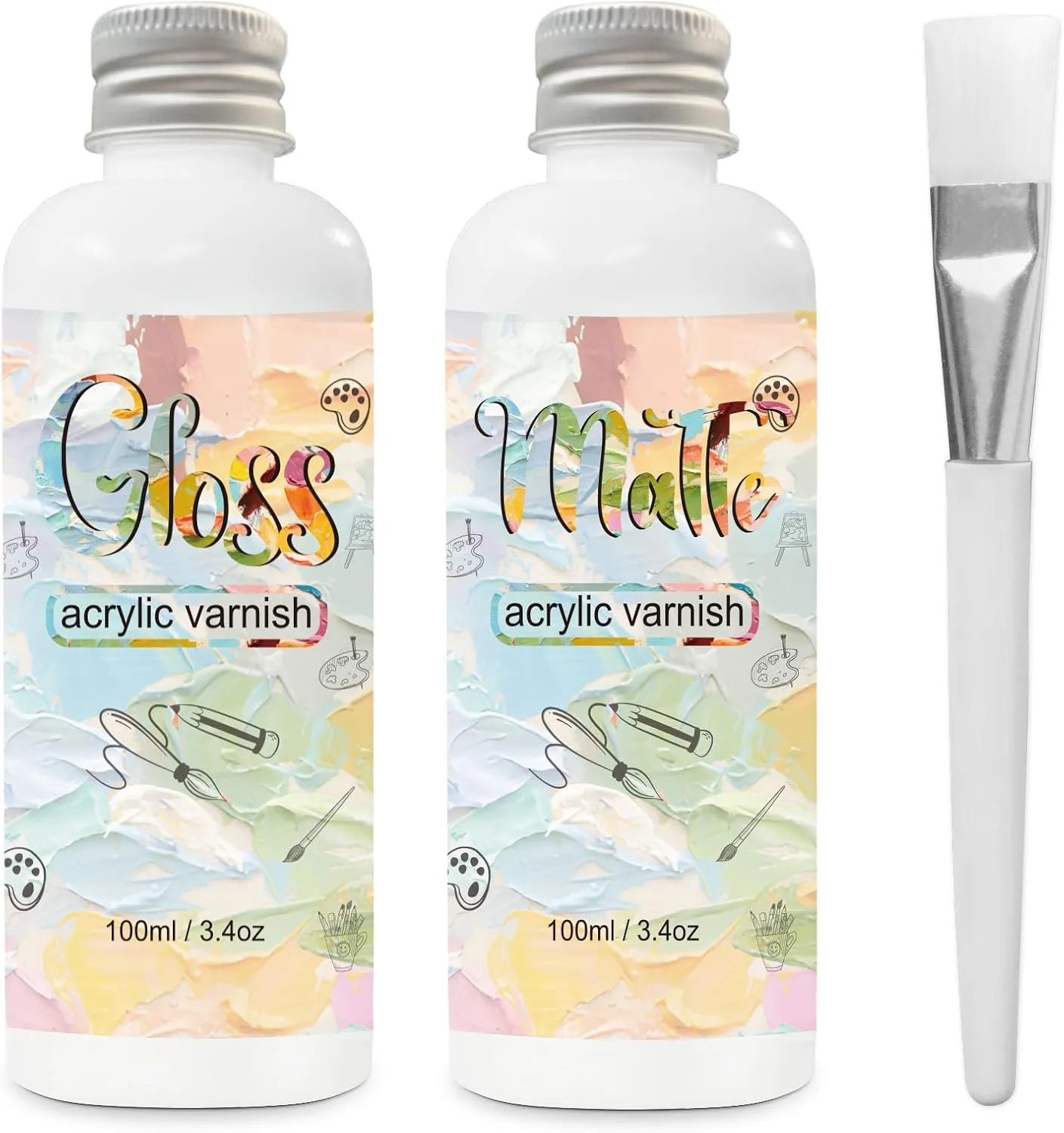 Gloss Varnish for Acrylic Painting, 2 x 100ml Acrylic Varnish, Acrylic Paint Sealer Keeps Paintings from Yellowing, Cracking, and Dust, Maintains Permanent Color( Gloss   Matte )