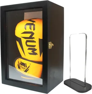 Glove Stand,Boxing Glove Display Frame Case Lockable Wooden Cabinet Rack Stand Black Shadow Box, Self Assembled Acrylic Display Case for Full Size Boxing Gloves, Black