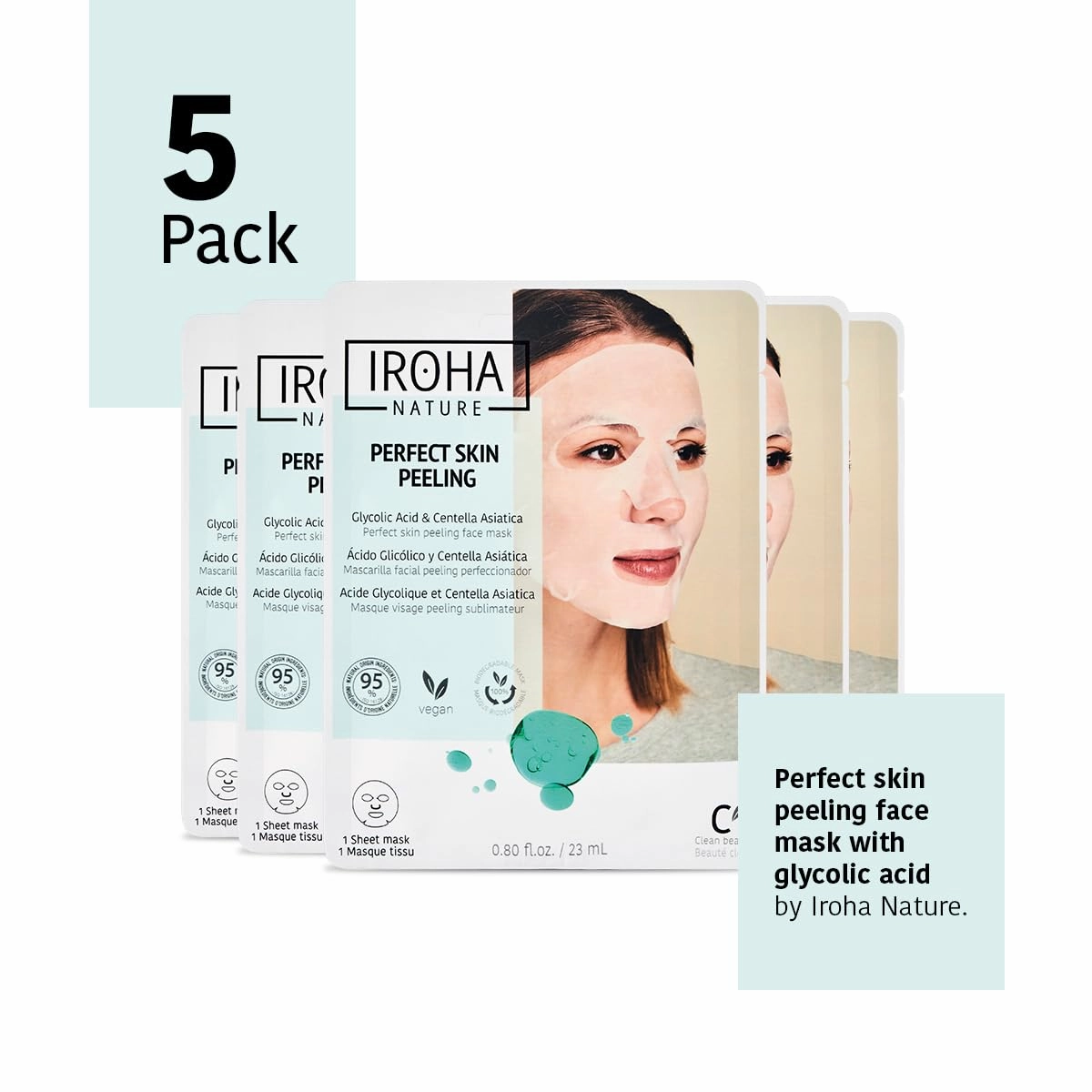 Glycolic Acid Peeling Face Mask (Pack of 5) | Skin Perfecting for a Radiant & Smooth Look | Instant Regeneration in Just 15 Minutes | Clean Beauty | 100% Vegan