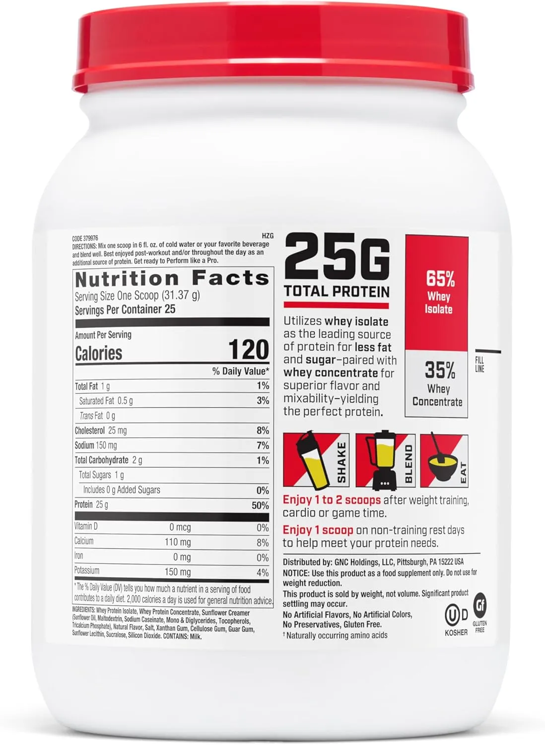 GNC Pro Performance 100% Whey Protein Powder | Fast Absorbing Protein, Muscle Strength and Recovery | Banana Cream | 25 Servings