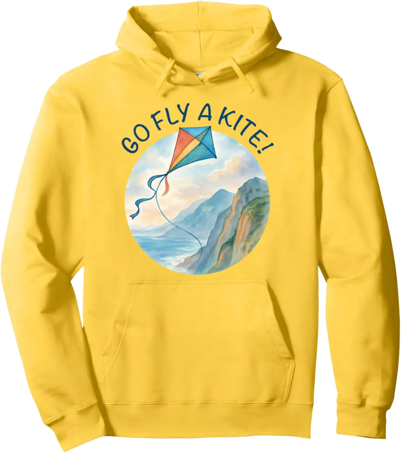 Go Fly a Kite! Watercolor Kite Over Coast Nature Art Pullover Hoodie