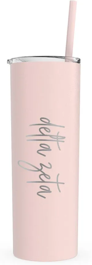 Go Greek Chic Delta Zeta Laser Engraved Skinny Tumbler with Straw (Blush)