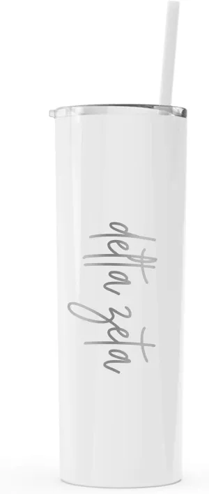 Go Greek Chic Delta Zeta Laser Engraved Skinny Tumbler with Straw (White)
