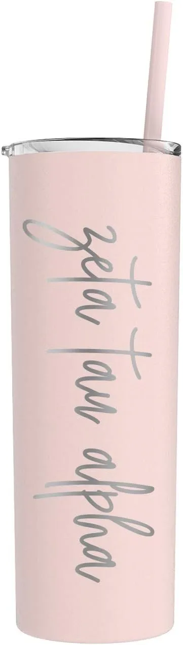 Go Greek Chic Zeta Tau Alpha Laser Engraved Skinny Tumbler with Straw (Blush)