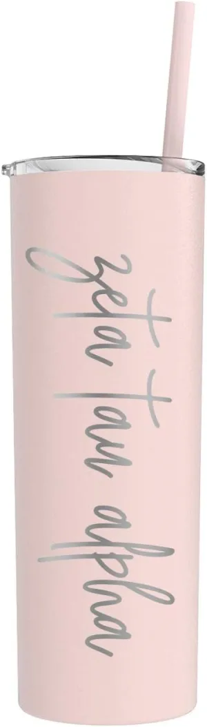 Go Greek Chic Zeta Tau Alpha Laser Engraved Skinny Tumbler with Straw (Blush)