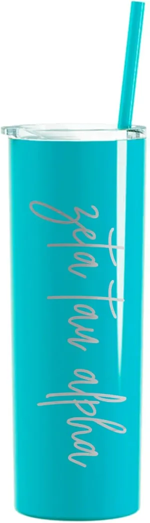 Go Greek Chic Zeta Tau Alpha Laser Engraved Skinny Tumbler with Straw (Teal)