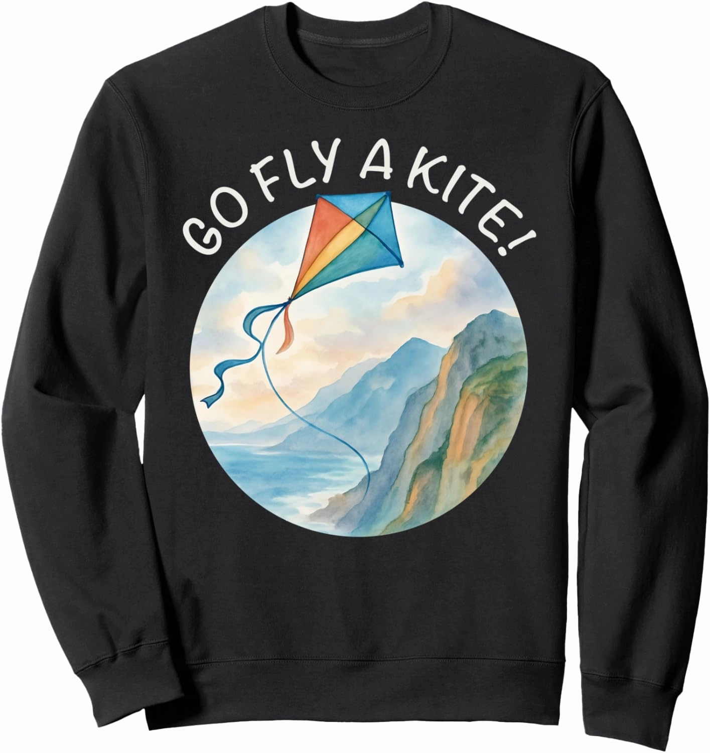 Go Fly a Kite! Watercolor Kite Over Coast Nature Art Sweatshirt