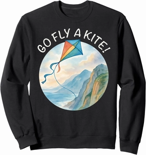 Go Fly a Kite! Watercolor Kite Over Coast Nature Art Sweatshirt
