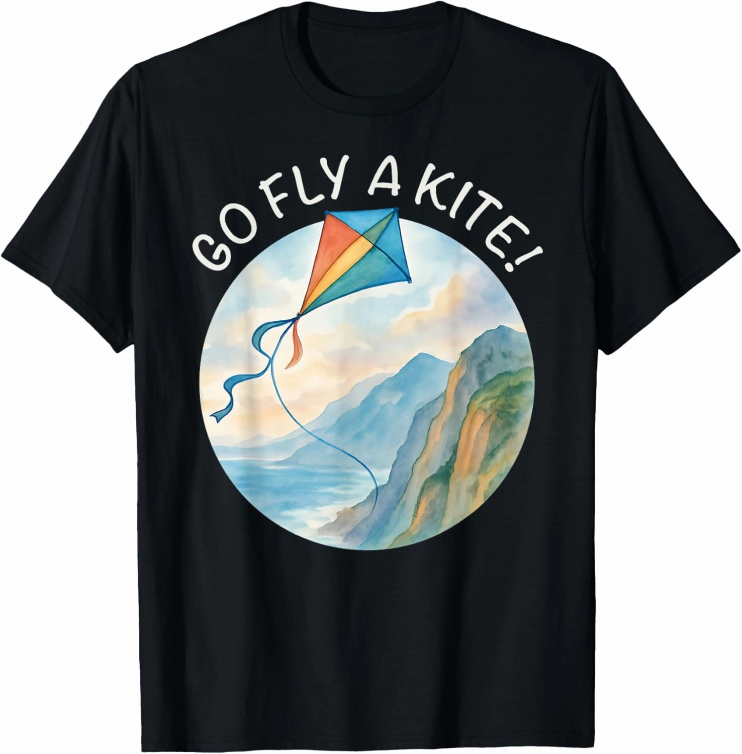 Go Fly a Kite! Watercolor Kite Over Coast Nature Art T-Shirt