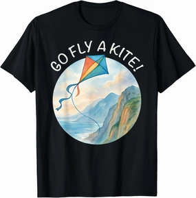 Go Fly a Kite! Watercolor Kite Over Coast Nature Art T-Shirt