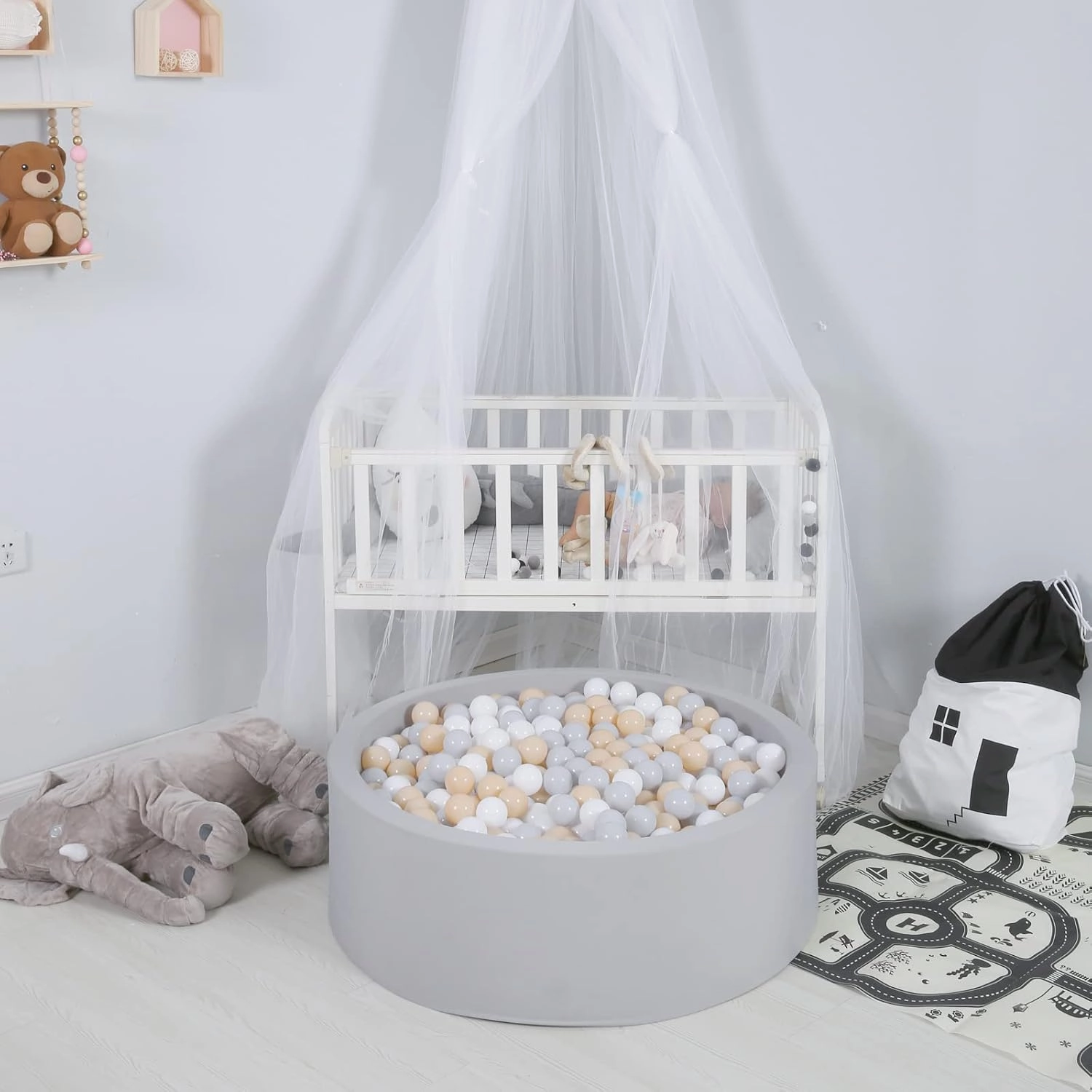 GOGOSO Ball Pit Balls Crush Proof Non-Toxic Plastic Balls Babies Kids Toy Bulk Pack 170pcs 2.2inchs, Cream Gray White