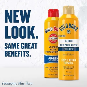 Gold Bond No Mess Talc-Free Body Powder Spray, 7 oz., Fresh Scent, with a Triple Action Formula (Pack of 2)