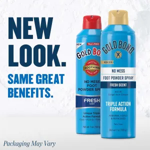 Gold Bond No Mess Talc-Free Foot Powder Spray, 7 oz., Fresh Scent, With a Triple Action Formula (Pack of 2)