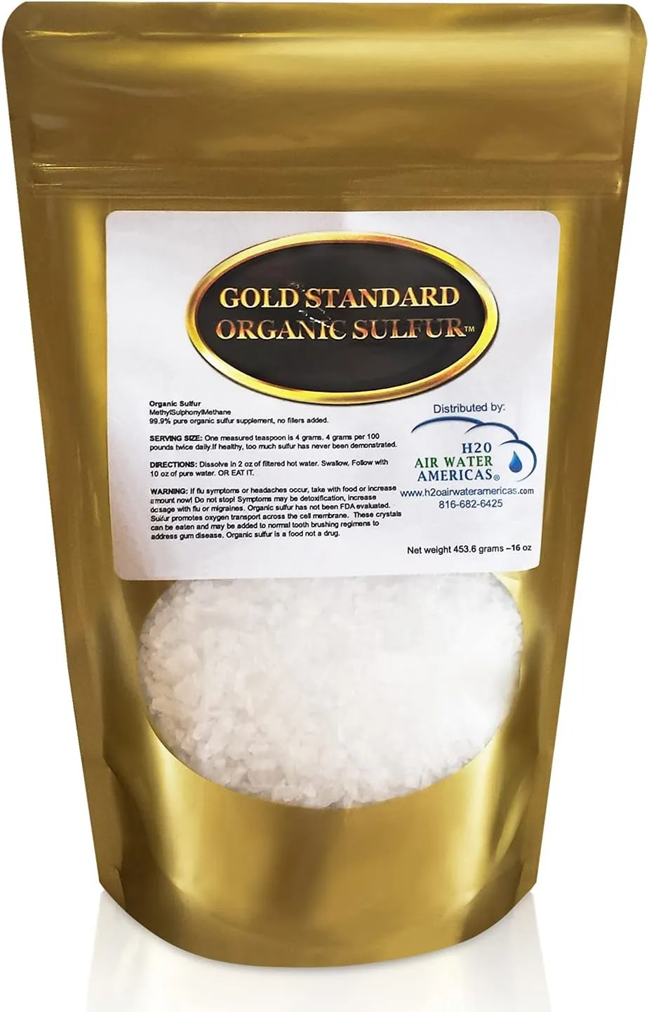 Gold Standard Organic Sulfur Crystals 1lb - 99.9% Pure MSM Crystals - Largest Granular Flakes Sulfur - 3rd Party Tested MSM Powder