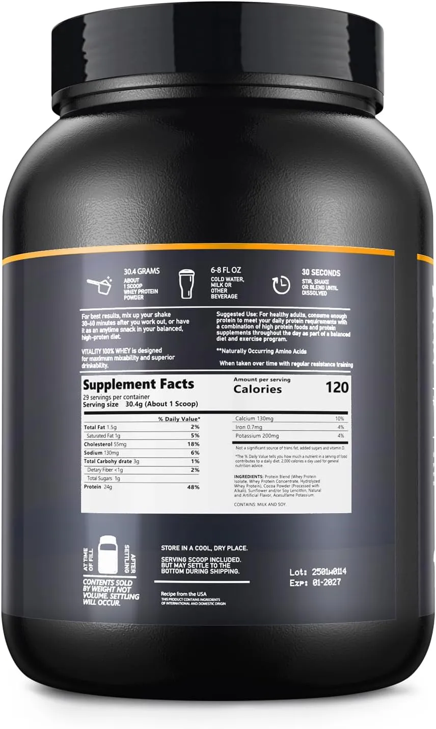 Gold Standard Whey Protein Powder, Vanilla Ice Cream, 24g Protein per Serving, Low Sugar, Fast Absorbing, 2LB Tub – Ideal for Muscle Recovery & Active Lifestyles
