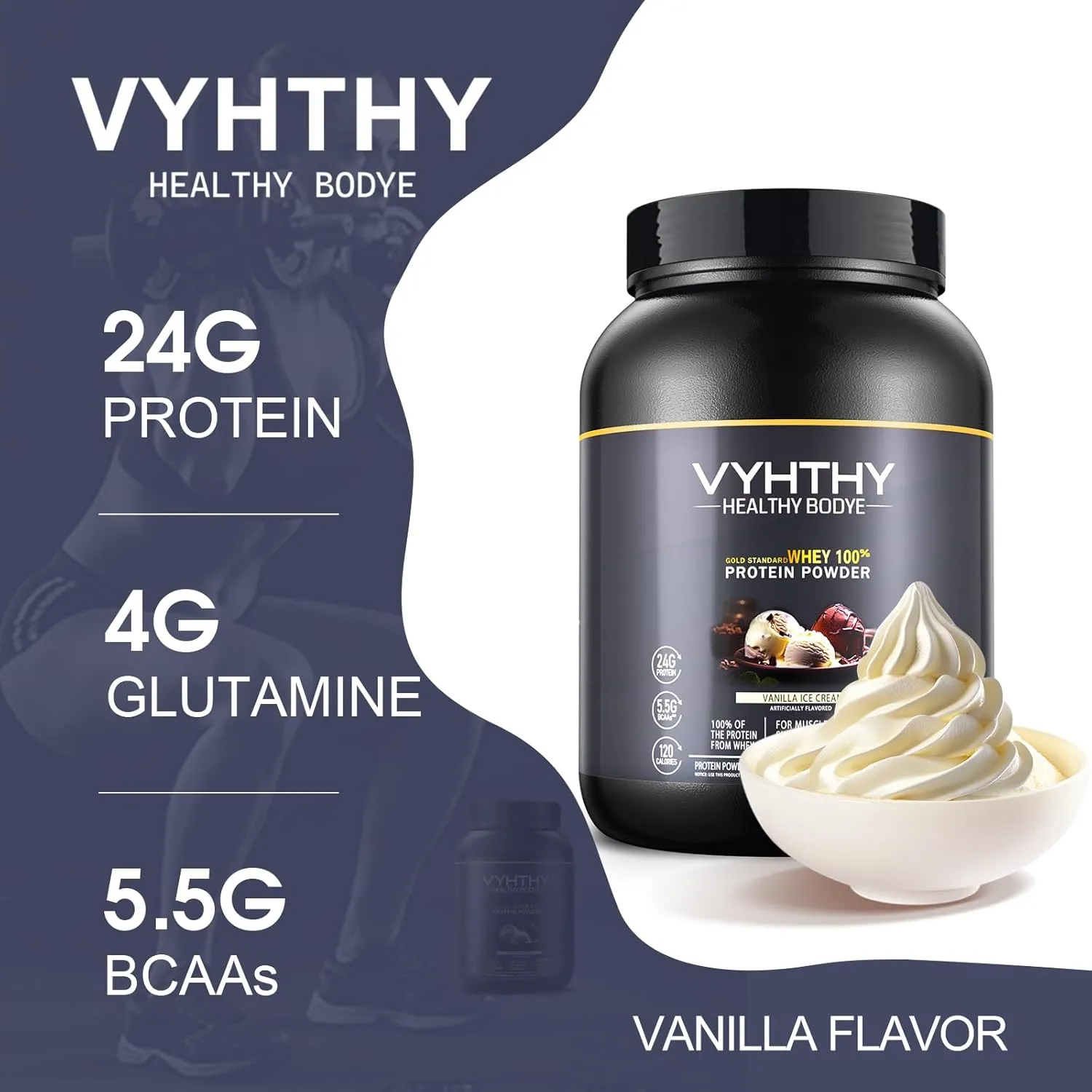Gold Standard Whey Protein Powder, Vanilla Ice Cream, 24g Protein per Serving, Low Sugar, Fast Absorbing, 2LB Tub – Ideal for Muscle Recovery & Active Lifestyles