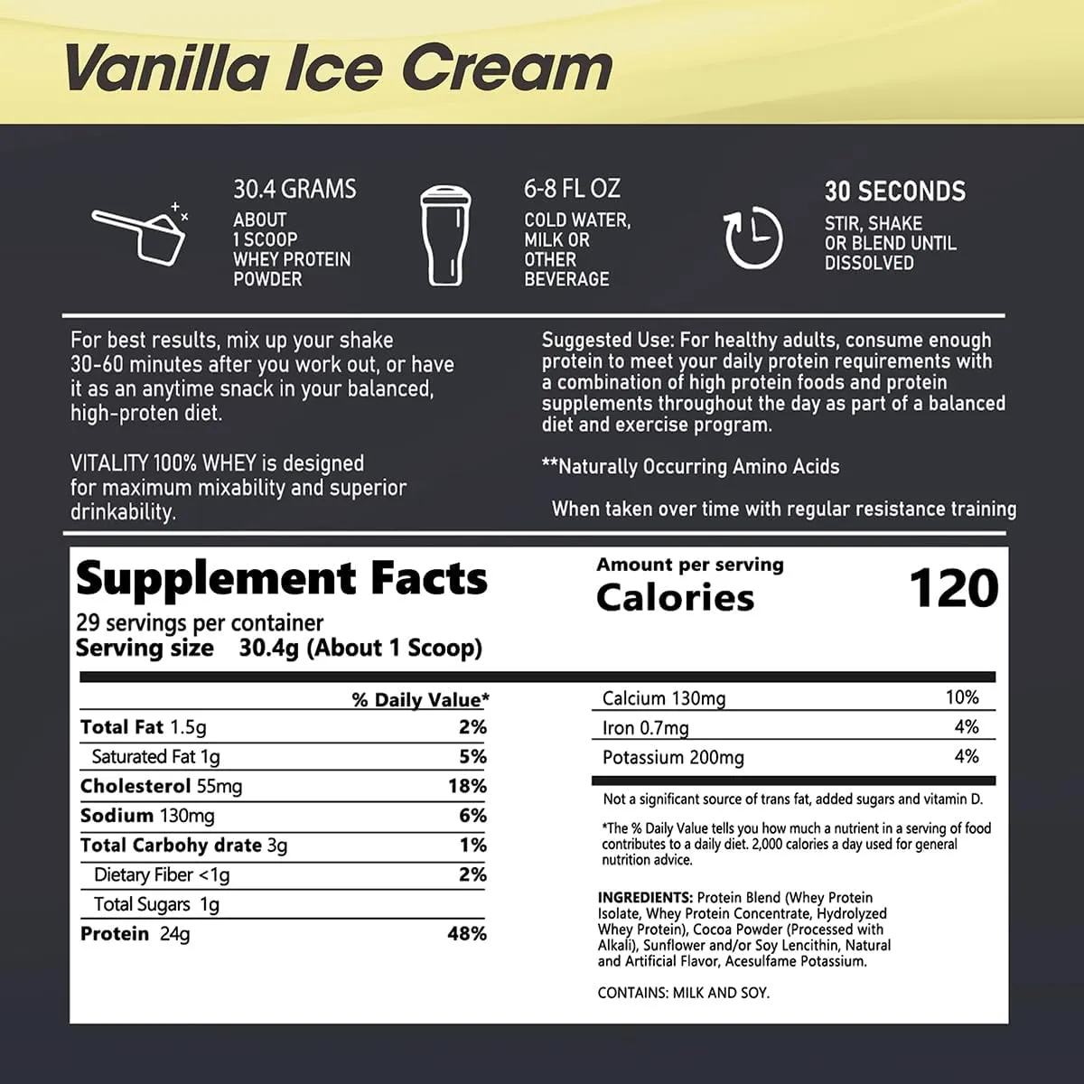 Gold Standard Whey Protein Powder, Vanilla Ice Cream, 24g Protein per Serving, Low Sugar, Fast Absorbing, 2LB Tub – Ideal for Muscle Recovery & Active Lifestyles