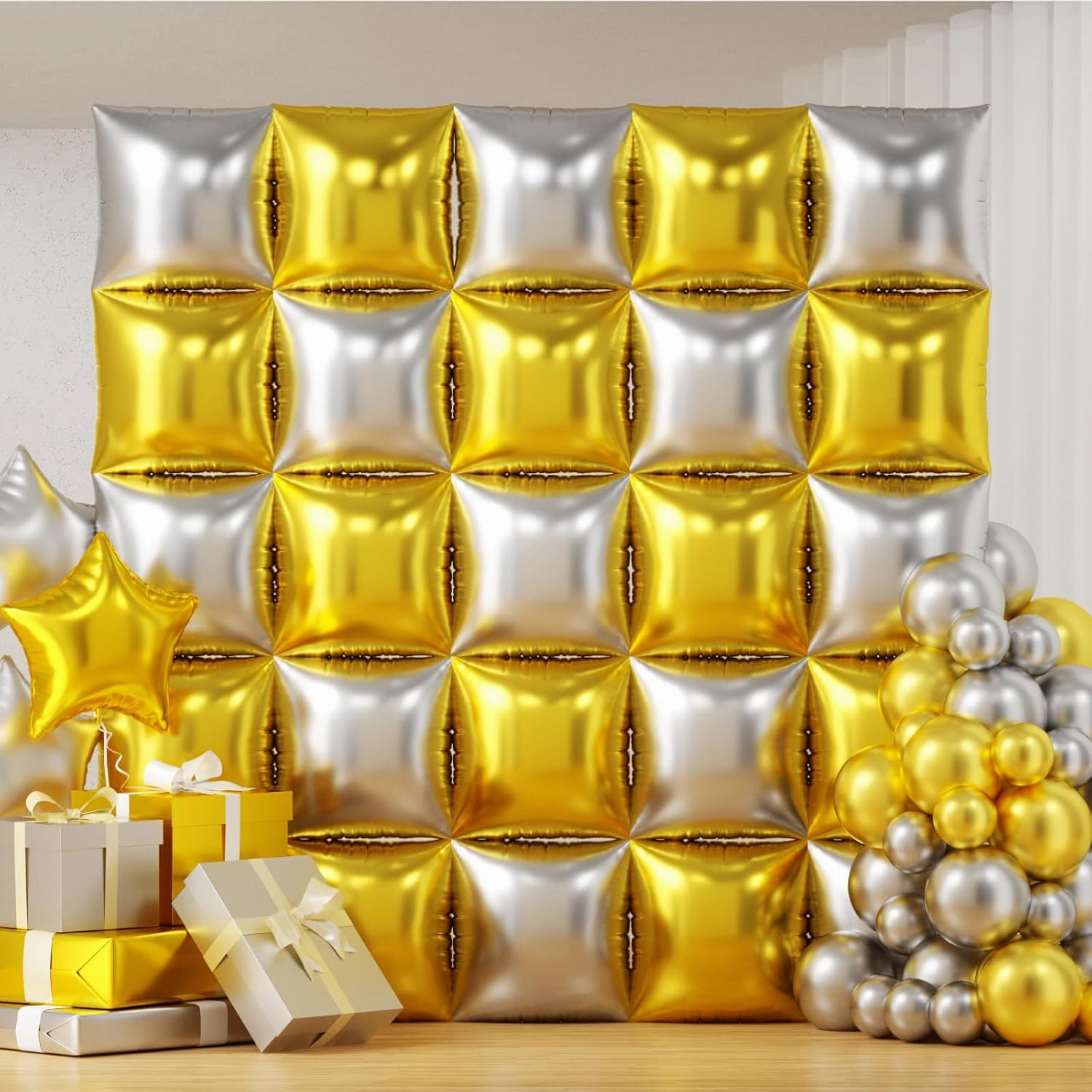 Gold and Silver Balloons Wall Tunnel Backdrop Double Sided Metallic Balloon Arch Garland Kit For Christmas New Year Graduation Birthday Party Backdrop Decorations