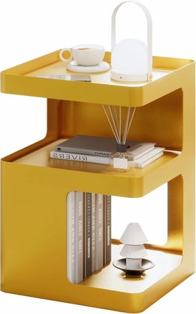 Gold Side Table,Modern end Table with Storage,Unique nightstand,Metal Small Bedside Table,3-Tier Accent Table for Bedroom,Living Room,Small Space,Couch.No Assembly Required