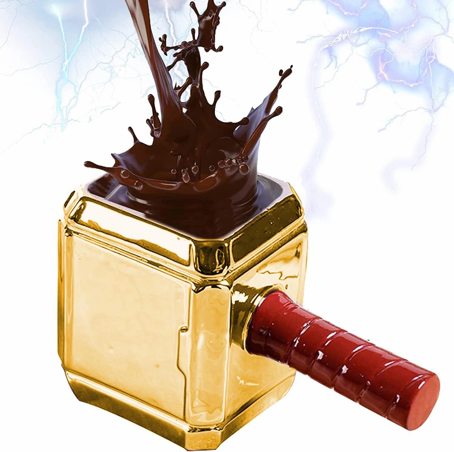 Gold Thor Hammer Mug, Funny Shaped Coffee Mug, Marvel Themed 3D Mugs, Ceramic Novelty Gift Cup, Personalised Cartoon Gifts for Men, Ideal for Office Decorations and Collectibles, 600ml
