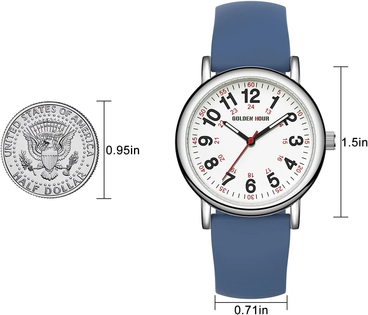 GOLDEN HOUR Waterproof Nurse Watch for Medical Professionals, Students Women Men - Military Time Luminouse Easy Read Dial, 24 Hour with Second Hand, Colorful Silicone Band