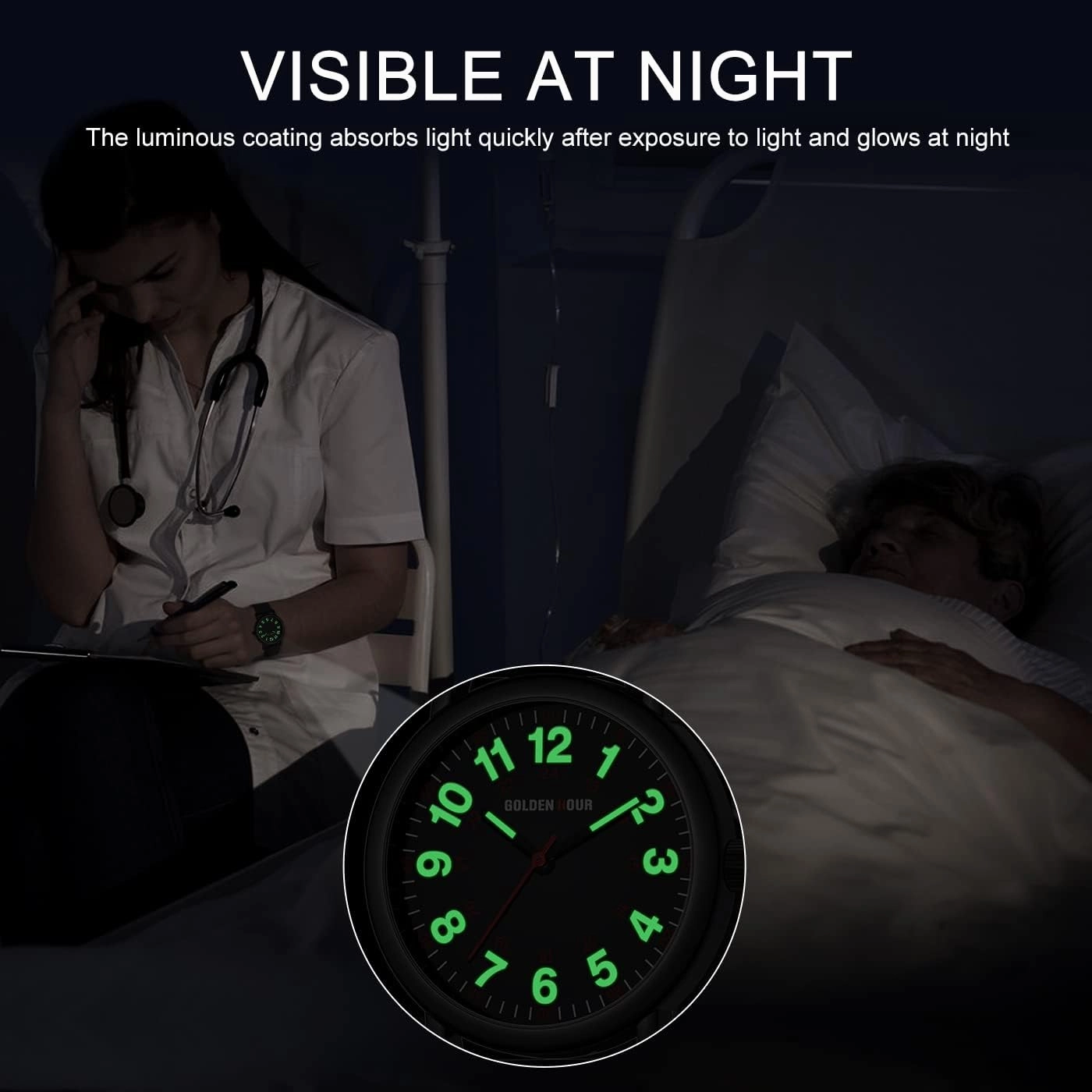 GOLDEN HOUR Waterproof Nurse Watch for Medical Professionals, Students Women Men - Military Time Luminouse Easy Read Dial, 24 Hour with Second Hand, Colorful Silicone Band