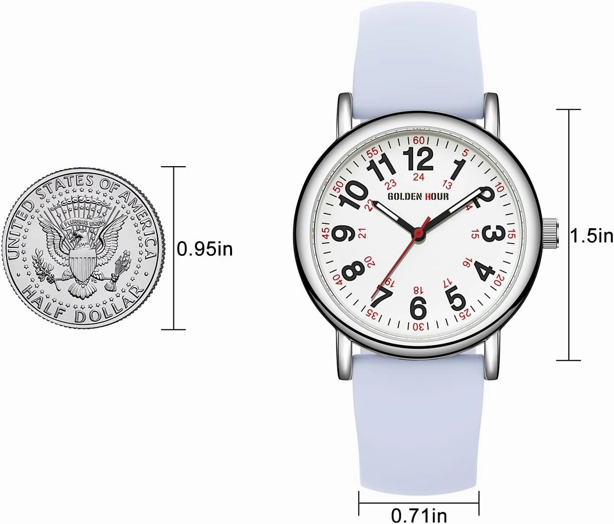 GOLDEN HOUR Waterproof Nurse Watch for Medical Professionals, Students Women Men - Military Time Luminouse Easy Read Dial, 24 Hour with Second Hand, Colorful Silicone Band