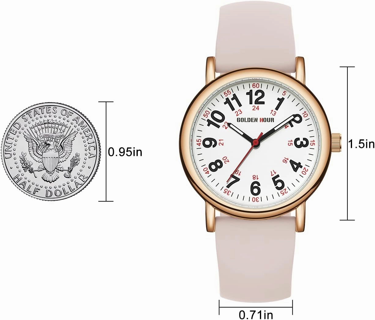 GOLDEN HOUR Waterproof Nurse Watch for Medical Professionals, Students Women Men - Military Time Luminouse Easy Read Dial, 24 Hour with Second Hand, Colorful Silicone Band