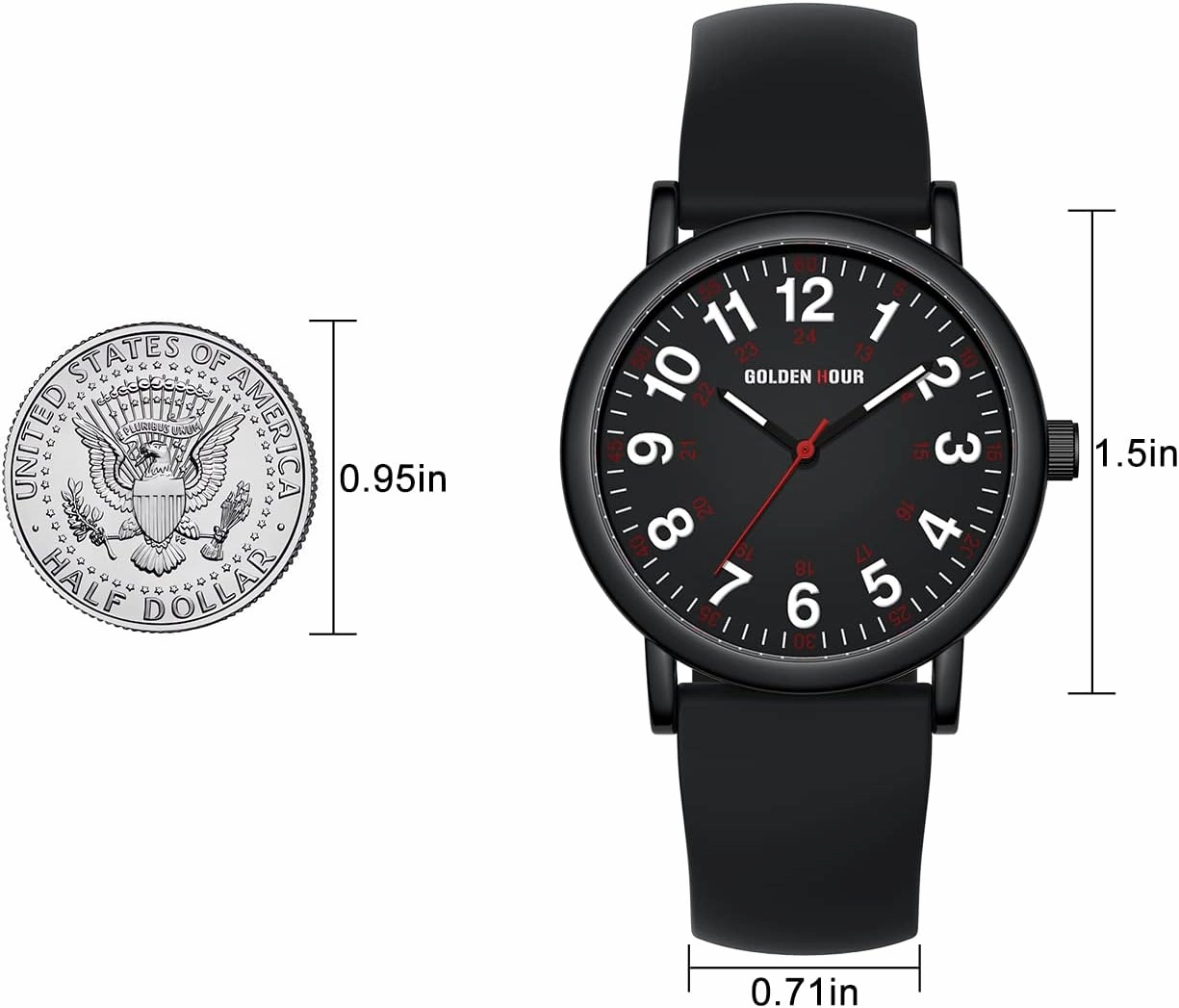 GOLDEN HOUR Waterproof Nurse Watch for Medical Professionals, Students Women Men - Military Time Luminouse Easy Read Dial, 24 Hour with Second Hand, Colorful Silicone Band