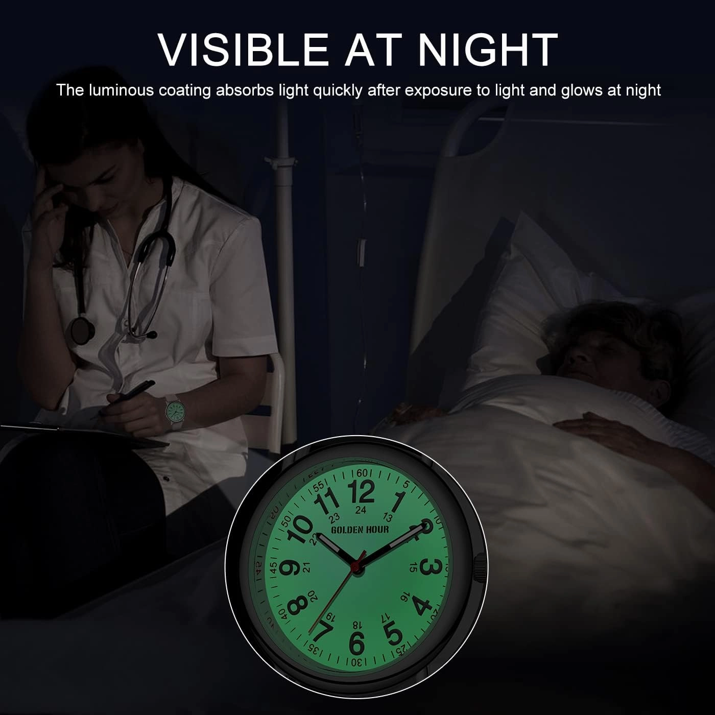 GOLDEN HOUR Waterproof Nurse Watch for Medical Professionals, Students Women Men - Military Time Luminouse Easy Read Dial, 24 Hour with Second Hand, Colorful Silicone Band