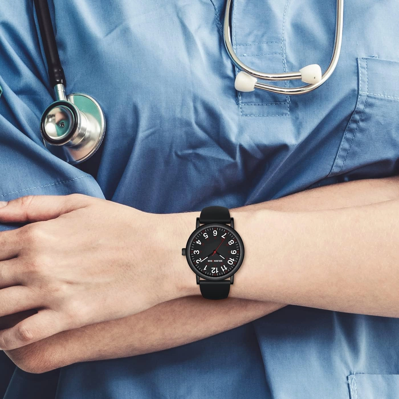 GOLDEN HOUR Waterproof Nurse Watch for Medical Professionals, Students Women Men - Military Time Luminouse Easy Read Dial, 24 Hour with Second Hand, Colorful Silicone Band