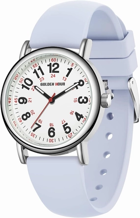 GOLDEN HOUR Waterproof Nurse Watch for Medical Professionals, Students Women Men - Military Time Luminouse Easy Read Dial, 24 Hour with Second Hand, Colorful Silicone Band