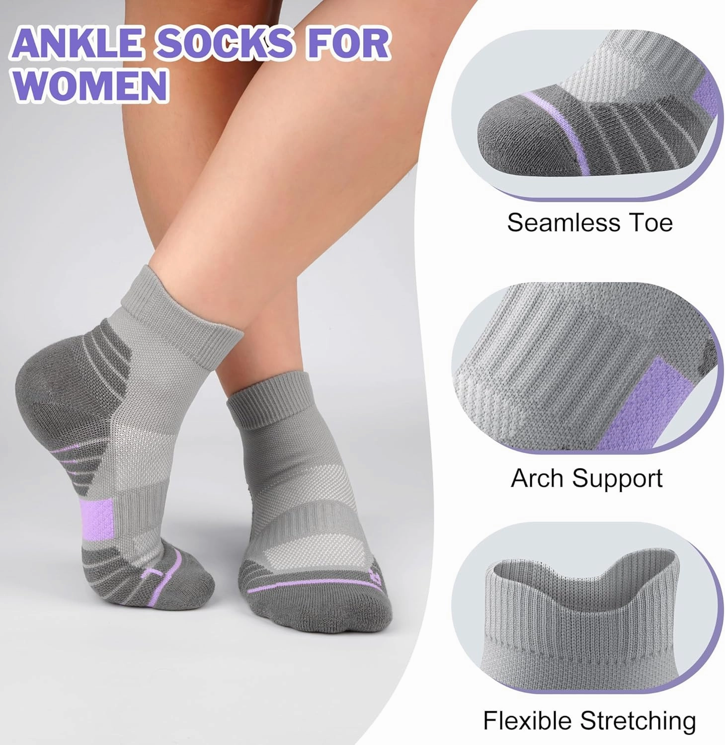 Gonii Ankle Socks Womens Hiking Running Cushioned Quarter Athletic Socks 3 Pairs