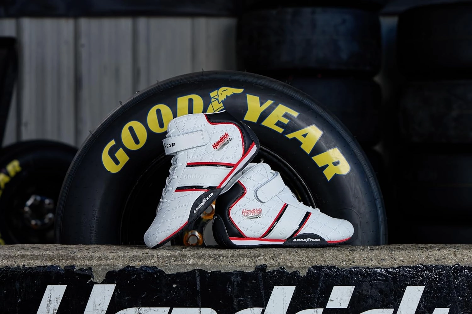 Goodyear Racing Mens Driving Sneakers Hendrick Motorsports Accelerate High Top Athletic Leather Racing Shoes for Adults Performance Footwear with Non-Slip EVA Rubber Soles