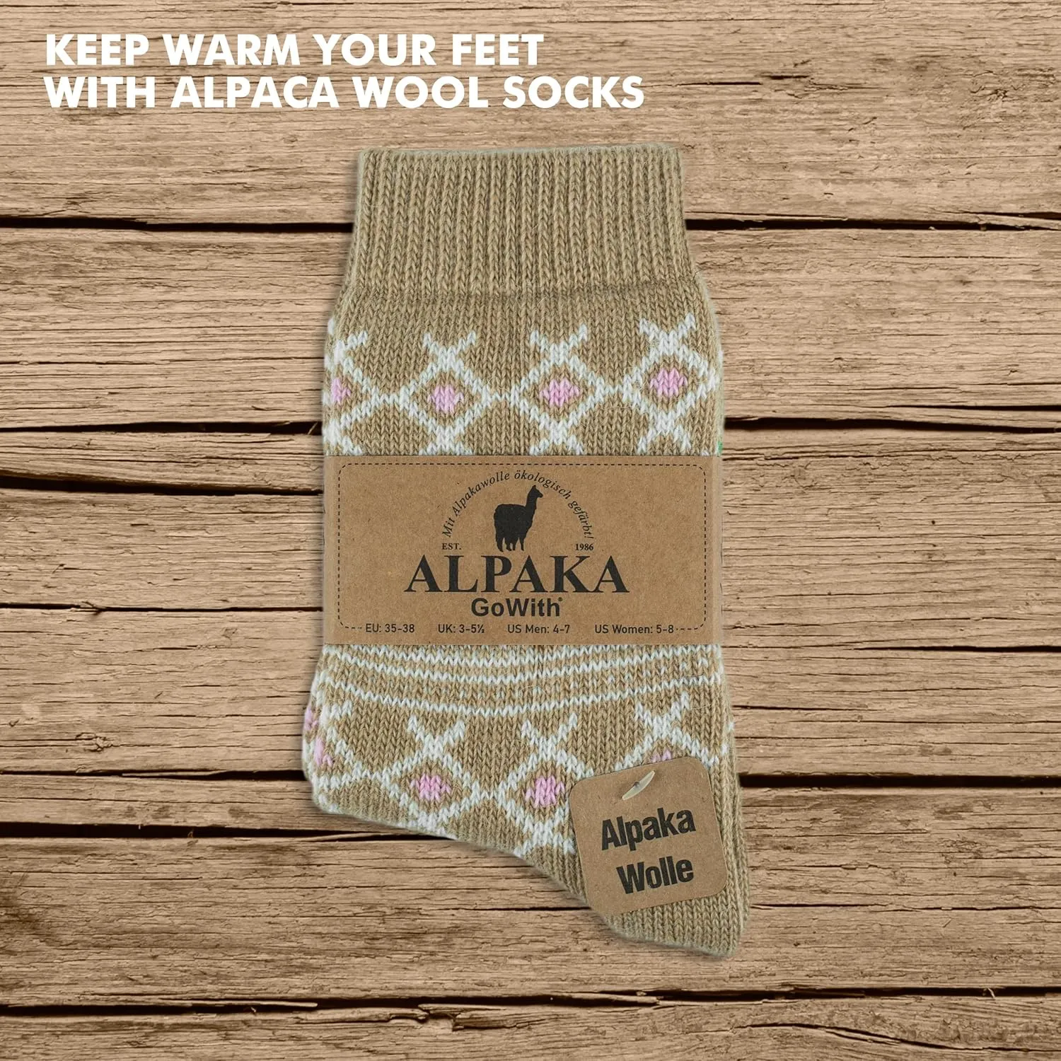 GoWith Vintage Alpaca Wool Socks for Women, Cozy Warm Alpaca-Merino Blend Christmas Socks, Soft Hiking Boot Socks, 2 Pairs