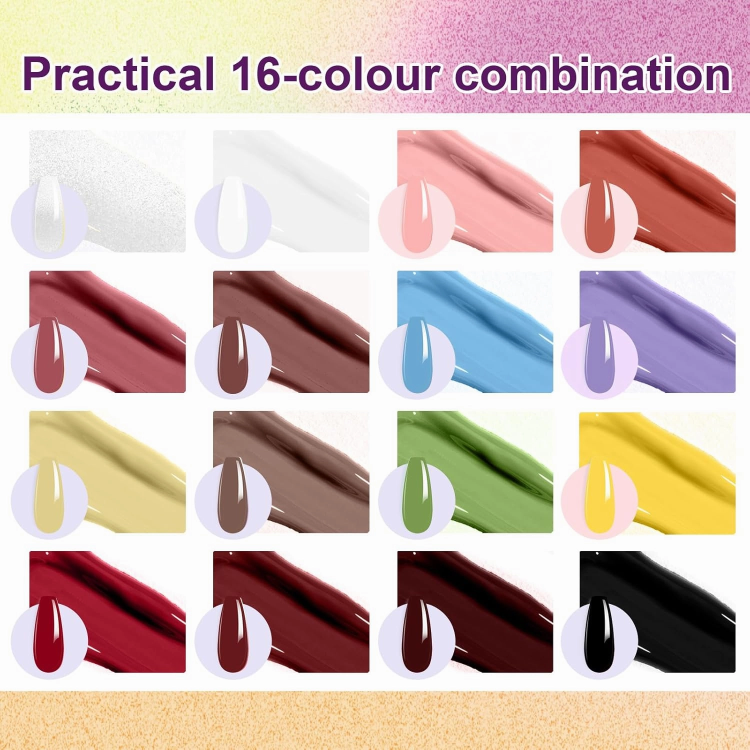 Gradient Painting Gel, 16 Colors Ombre Gel Nail Polish for Ombre Nails Aura Nails, French Manicure DIY Nail Art, Long-lasting High-glossy No-wipe Home DIY Palette A5