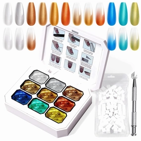 Gradient Painting Gel, 9 Colors Ombre Gel Nail Polish with 100Pcs Nail Sponges & 4 Claws Metal Grabber, Sponging for Ombre Nails Aura Nails, French Manicure Satin Metal