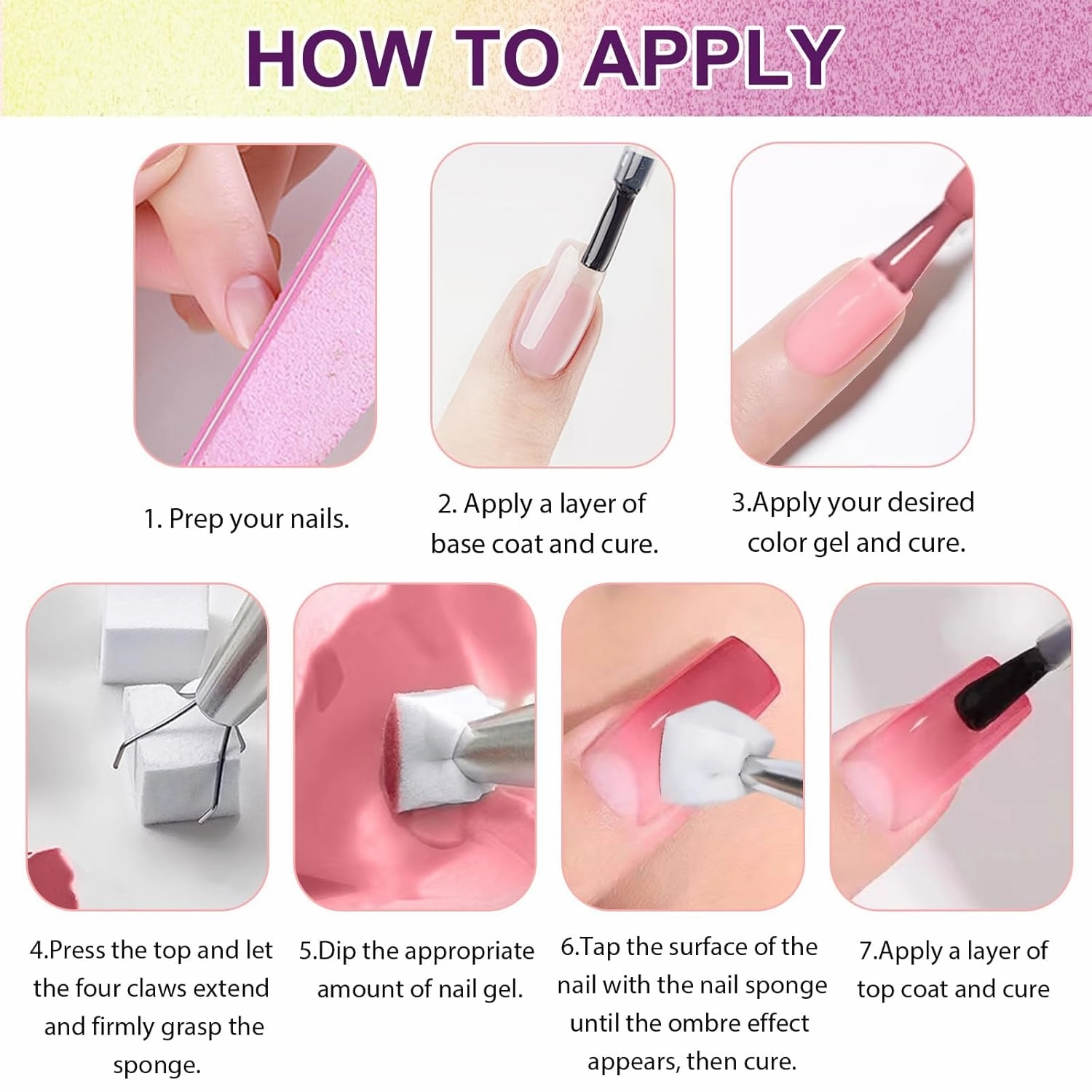 Gradient Painting Gel, 9 Colors Ombre Gel Nail Polish with 100Pcs Nail Sponges & 4 Claws Metal Grabber, Sponging for Ombre Nails Aura Nails, French Manicure Satin Metal