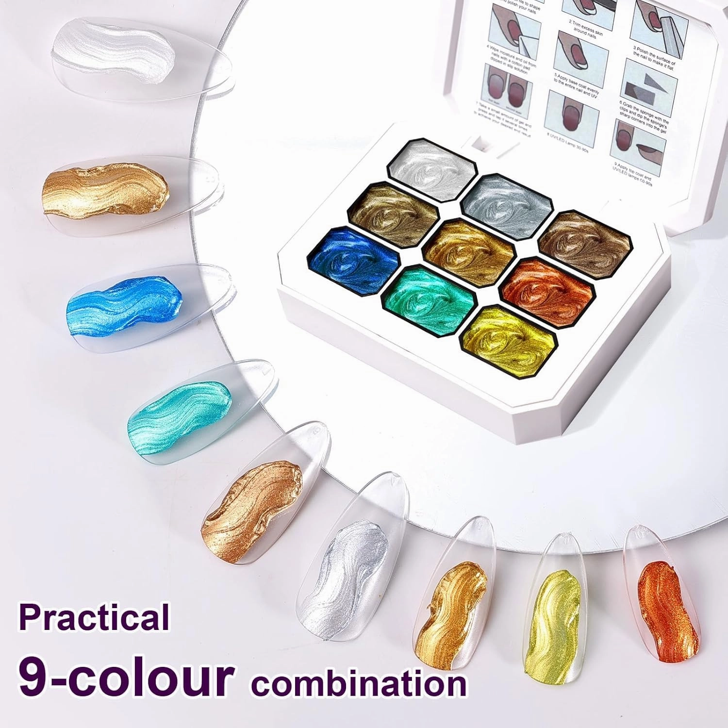 Gradient Painting Gel, 9 Colors Ombre Gel Nail Polish with 100Pcs Nail Sponges & 4 Claws Metal Grabber, Sponging for Ombre Nails Aura Nails, French Manicure Satin Metal