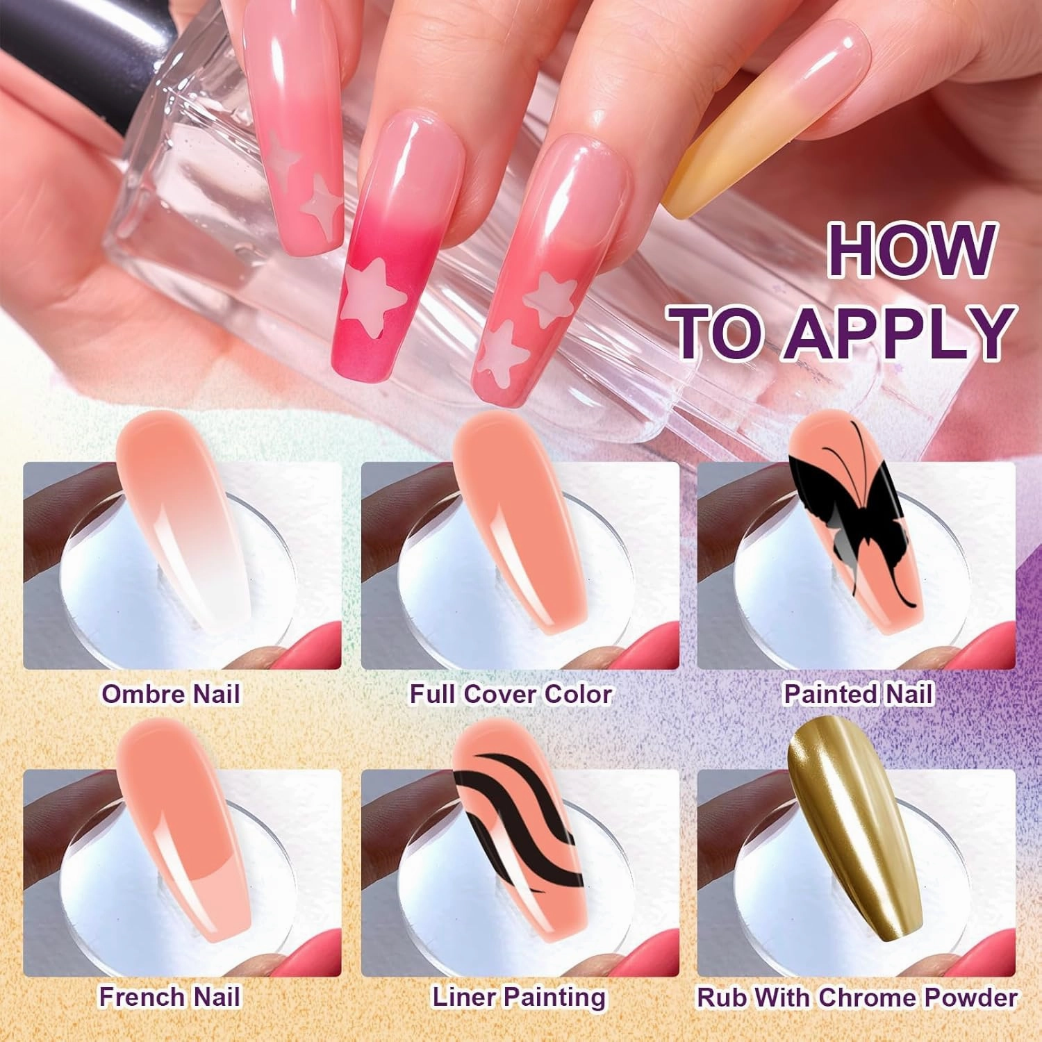 Gradient Painting Gel Set, 9 Colors Ombre Gel Nail Polish with 6 Aurora Multi-Purpose Brushes for Ombre Nails Aura Nails French Manicure Soak Off UV B Nude Rose Chroma