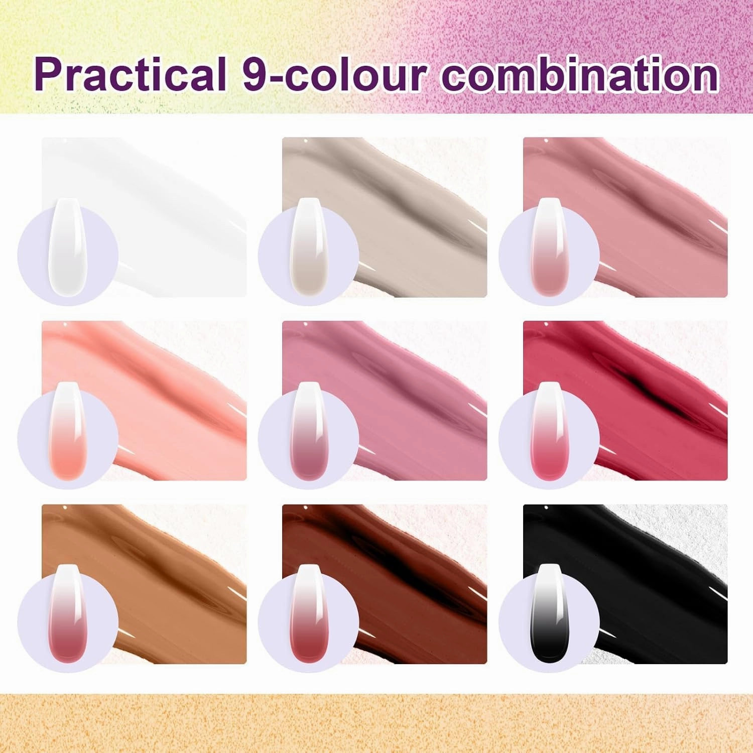 Gradient Painting Gel Set, 9 Colors Ombre Gel Nail Polish with 6 Aurora Multi-Purpose Brushes for Ombre Nails Aura Nails French Manicure Soak Off UV B Nude Rose Chroma