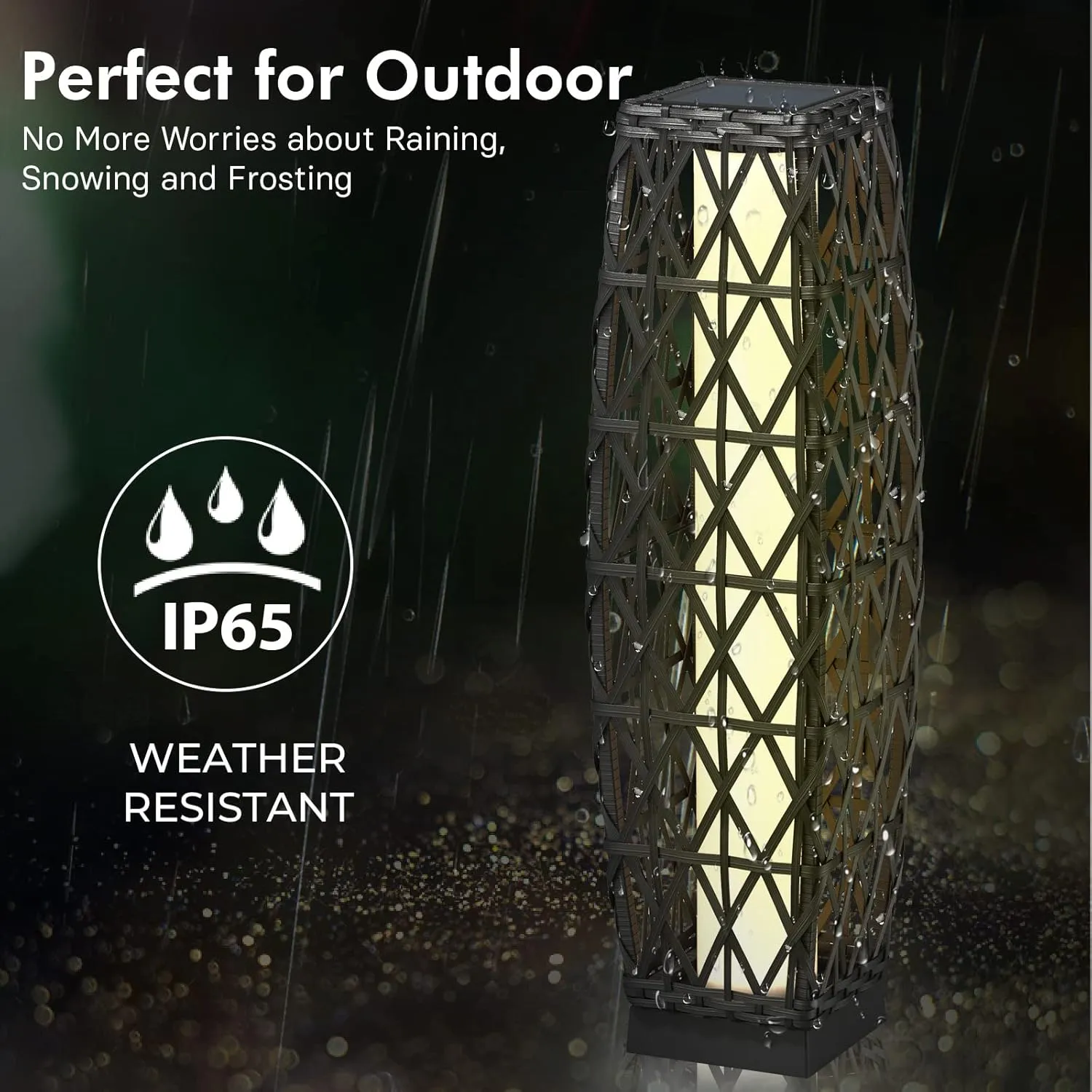 Grand patio Outdoor Solar Powered Wicker Floor Lamp Outdoor Weather-Resistant Deck Light for Garden Porch - Silver Gray, Large Cindy
