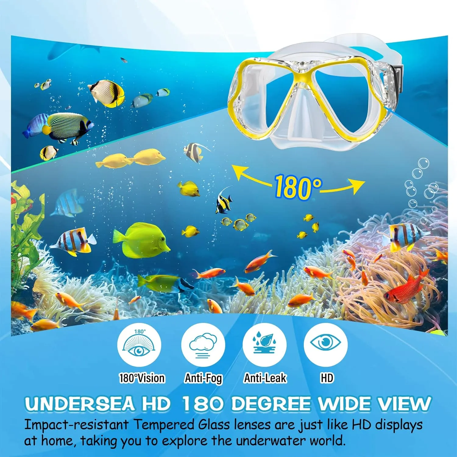 Greatever Dry Snorkel Set,Panoramic Wide View,Anti-Fog Scuba Diving Mask,Professional Snorkeling Gear