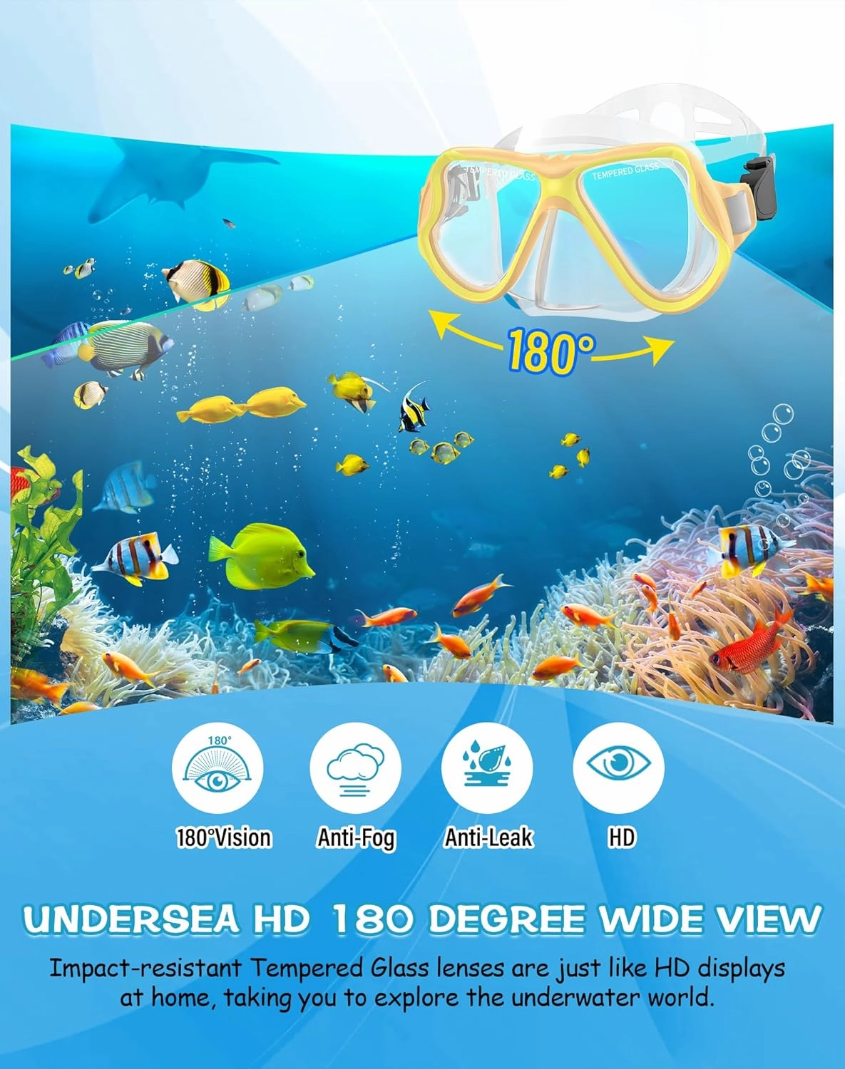 Greatever Snorkeling Gear for Kids, Dry Snorkel Set Panoramic View Snorkel Mask, Anti-Fog Scuba Diving Mask for Kids Youth Age 6-14, Unisex Swimming Goggles