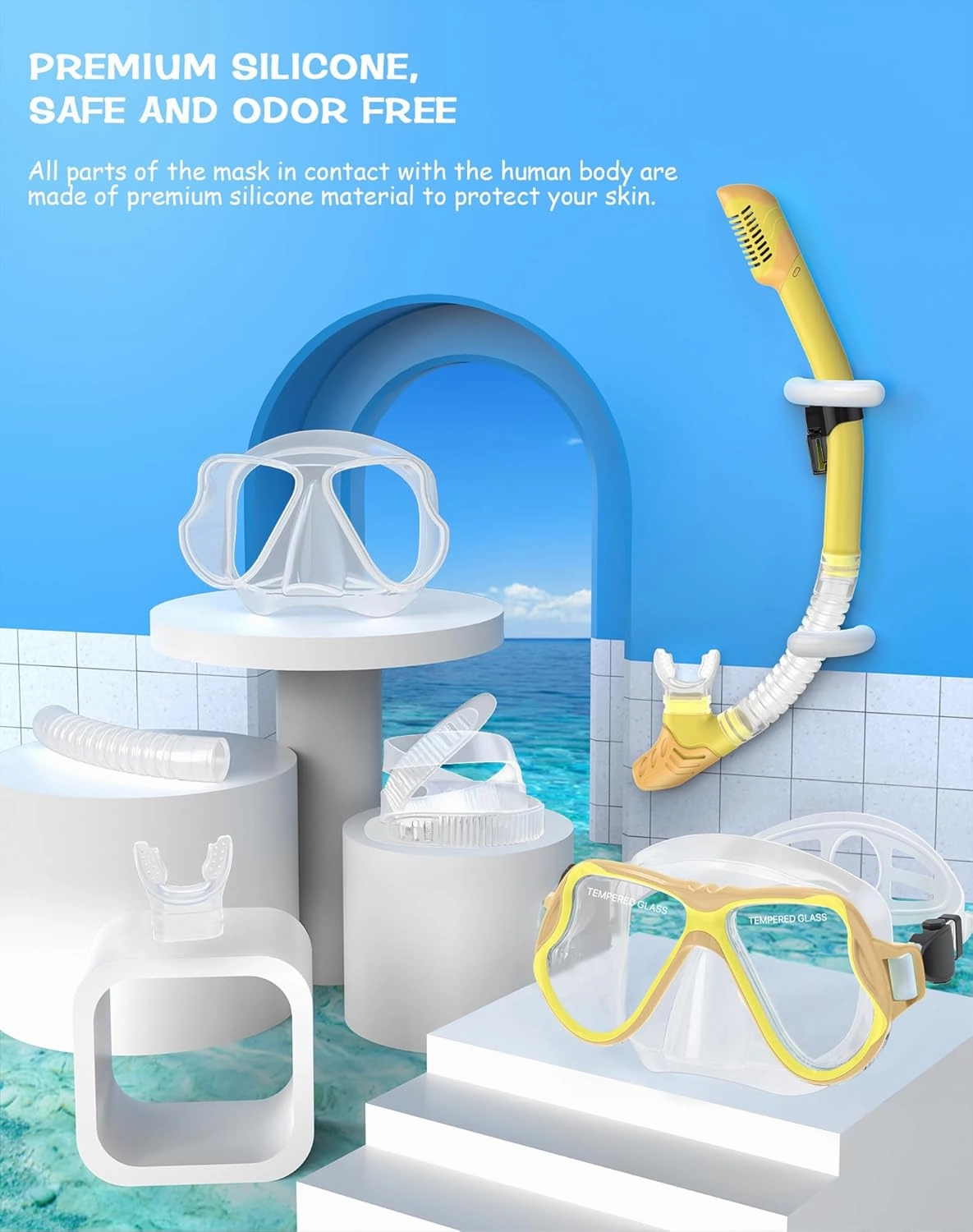 Greatever Snorkeling Gear for Kids, Dry Snorkel Set Panoramic View Snorkel Mask, Anti-Fog Scuba Diving Mask for Kids Youth Age 6-14, Unisex Swimming Goggles