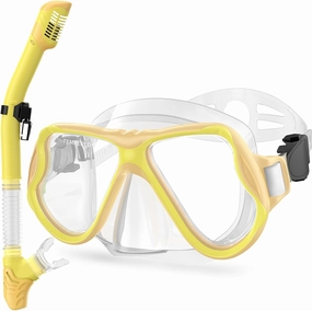 Greatever Snorkeling Gear for Kids, Dry Snorkel Set Panoramic View Snorkel Mask, Anti-Fog Scuba Diving Mask for Kids Youth Age 6-14, Unisex Swimming Goggles