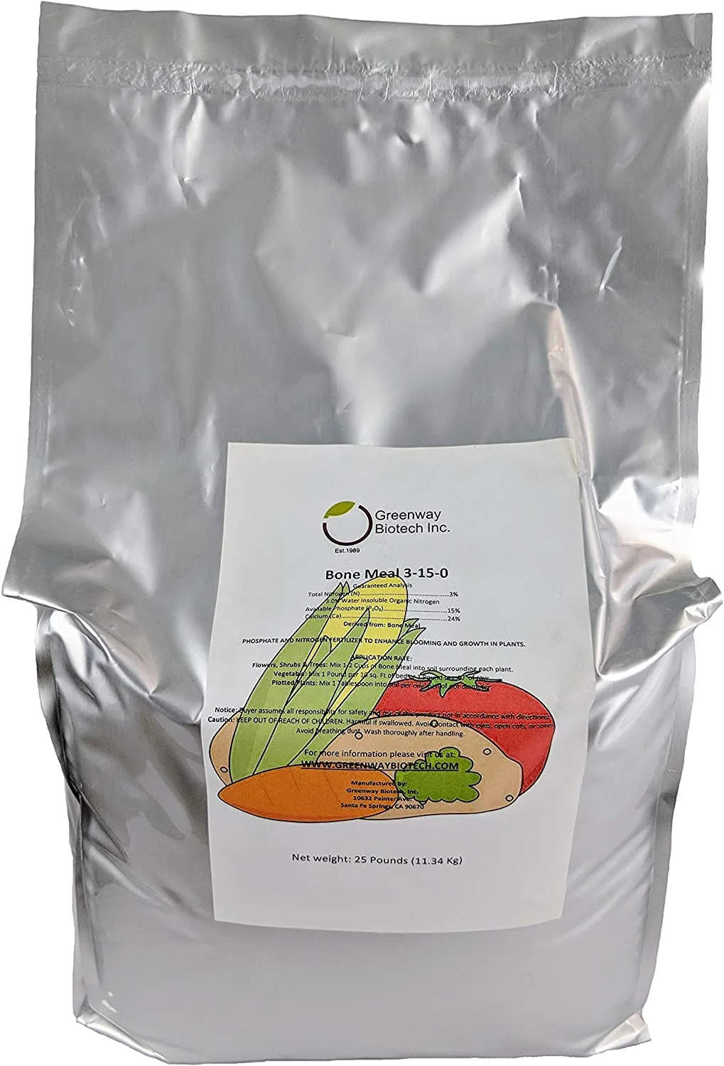Greenway Biotech Bone Meal Fertilizer 3-15-0 Plus 24% Calcium for Plant’s Strong Root Development- Plant Food Source of Nitrogen and Phosphorus for Gardening, Flowering Plants- (2X 25 Pounds)