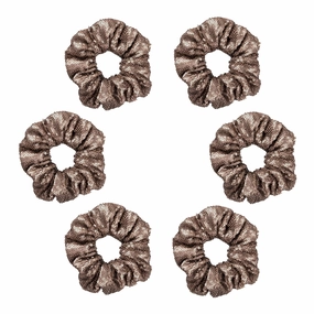 Grey Glittering Sequin Hair Scrunchies Set (6pc) | Elastic Ponytail Holders for Thick & Thin Hair | Metallic Glam Accessories Perfect for Girls' Daily, School & Stage Looks