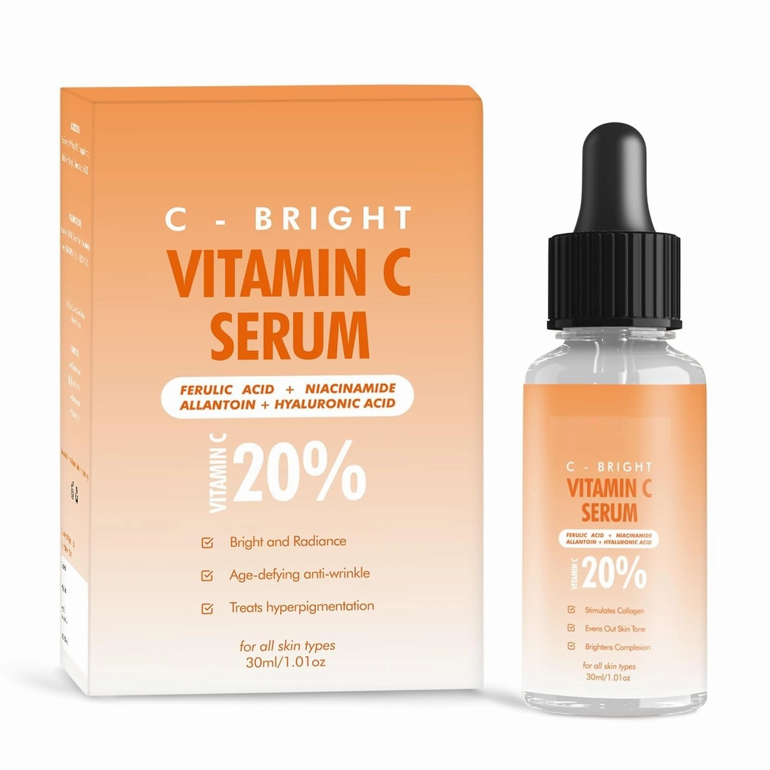GT Vitamin C Face Serum- 20% Vitamin C Serum for Face with Niacinamide & Hyaluronic Acid to Help Even Out Skin Tone & Brighten Complexion- For All Skin- 30ml