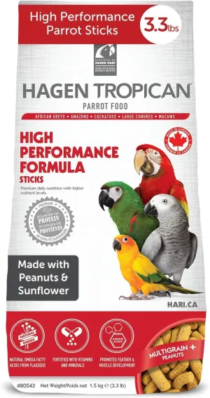 Hagen Tropican High Performance Parrot Food, 3.3 ib Parrot Sticks with Peanuts & Sunflower Seeds and Higher Nutrition Levels